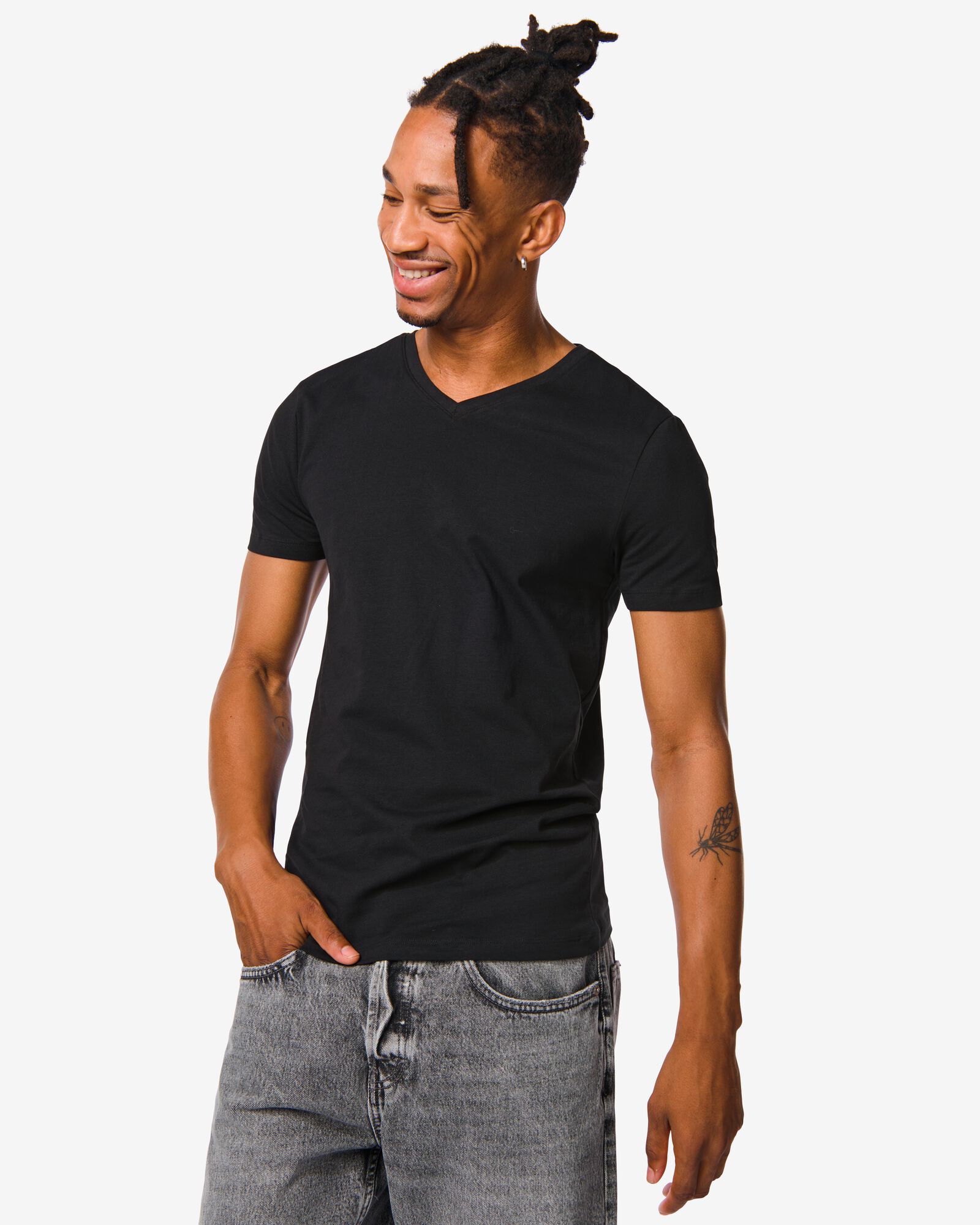 Image of HEMA Heren T-shirt Slim Fit V-hals Zwart (zwart)
