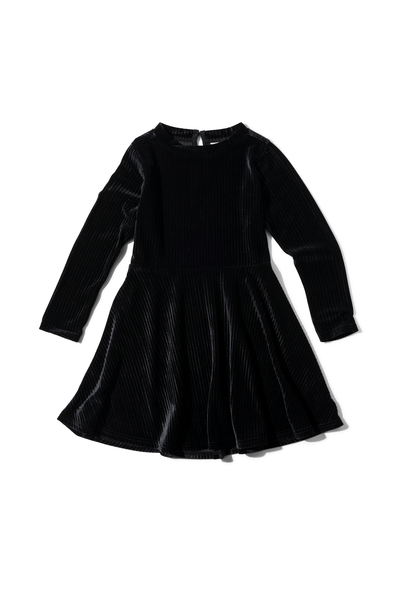 kinder jurk fluweel met ribbels zwart zwart - 1000029321 - HEMA
