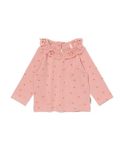 newborn shirt met kraag ajour roze roze - 1000032587 - HEMA