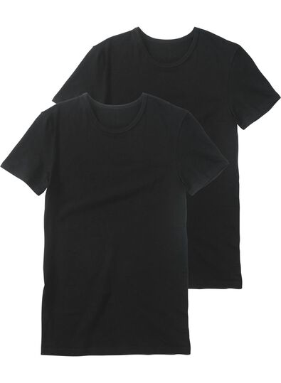 heren t-shirt slim fit o-hals naadloos - 2 stuks zwart - 1000009782 - HEMA