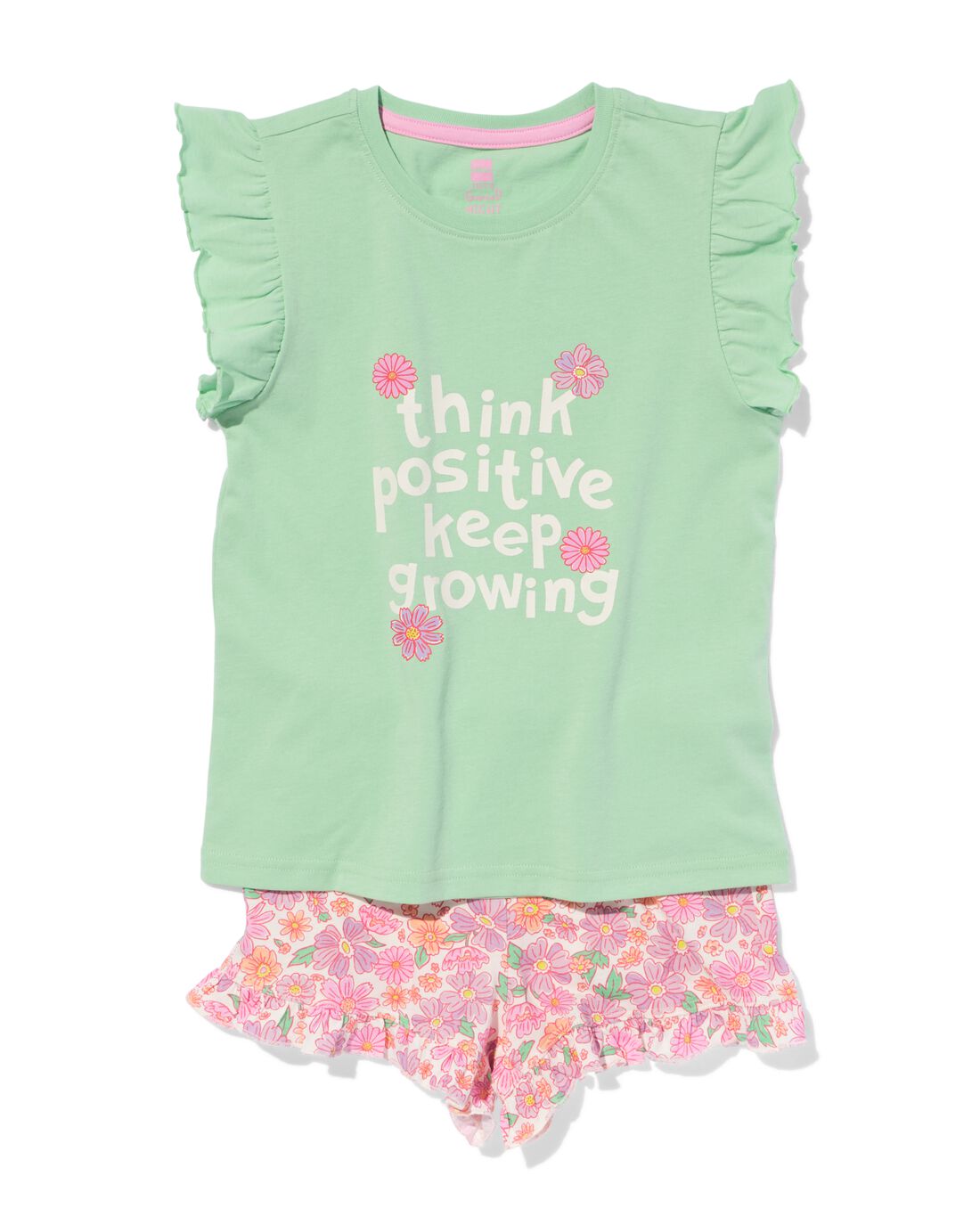 HEMA Kindershortama Katoen Stretch &apos;think Positive Keep Growing&apos; Groen (groen)