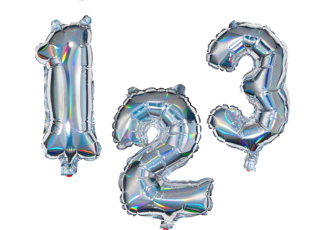 val tank Aanstellen folieballon cijfers 0-9 holografisch zilver - HEMA