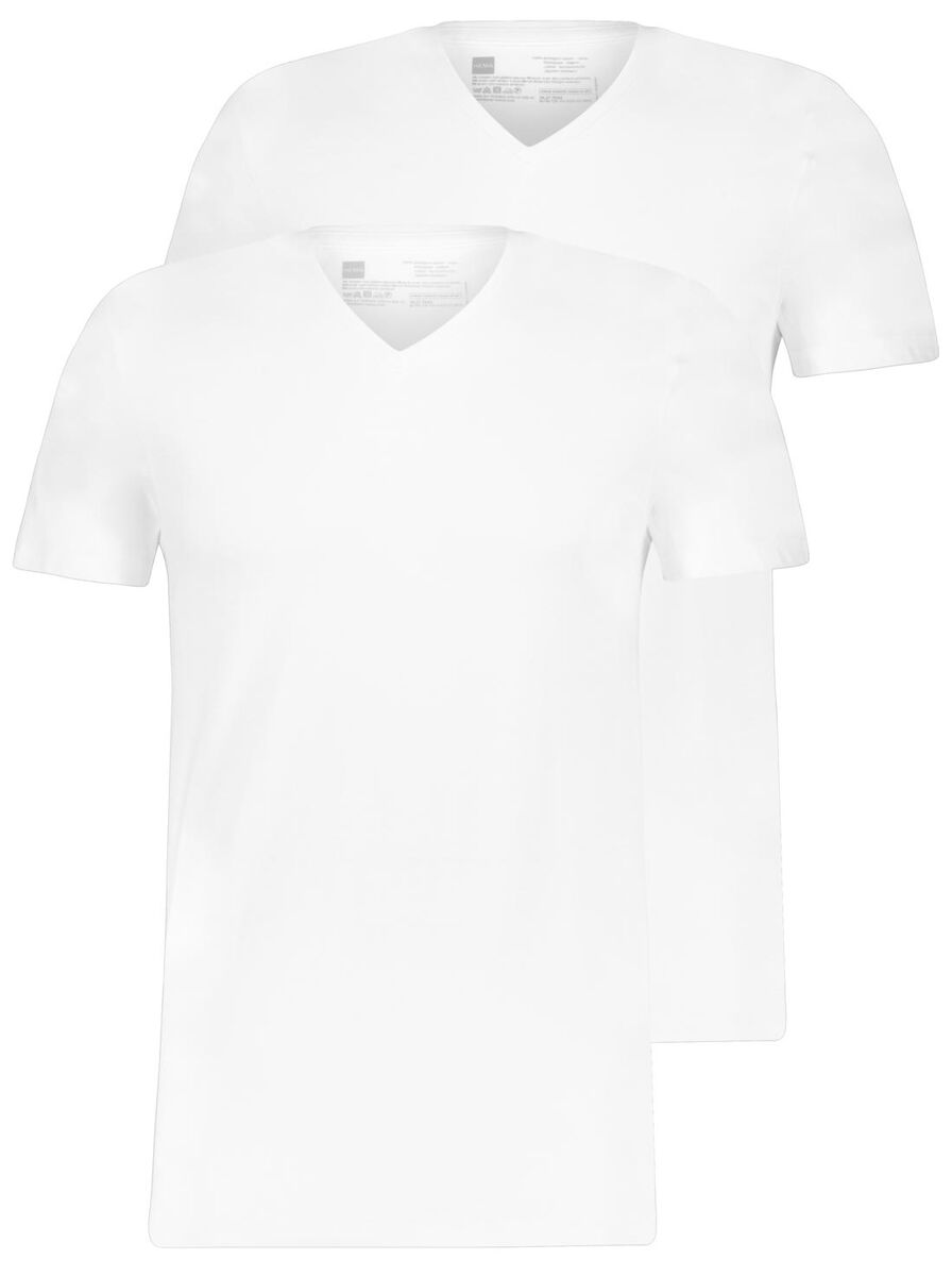 heren t-shirt regular fit v-hals - 2 stuks wit S - 34277043 - HEMA