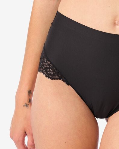 medium corrigerende string hoge taille met kant zwart M - 21560012 - HEMA