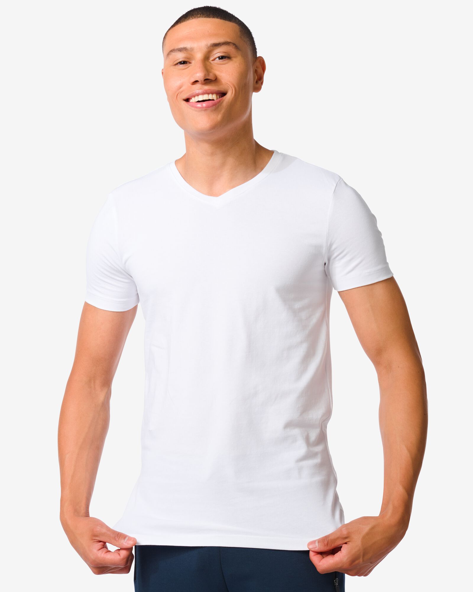 heren t-shirt slim fit v-hals wit XL - 34276826 - HEMA
