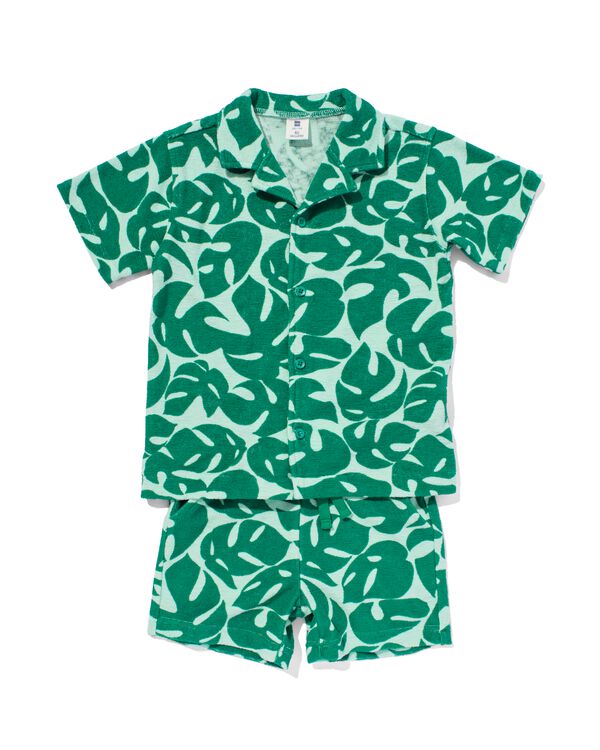 kinder kledingset overhemd en short badstof bladeren groen groen - 30781402GREEN - HEMA