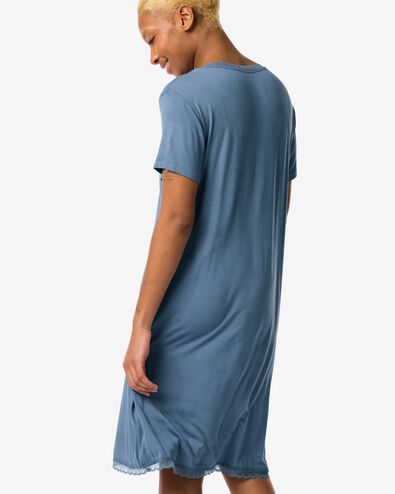 damesnachthemd viscose met kant middenblauw M - 23470142 - HEMA