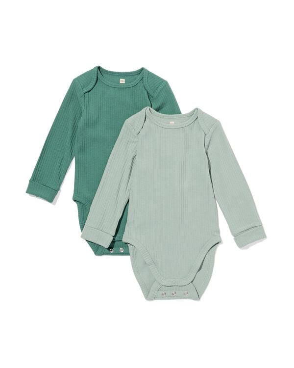 rompers ecovero™ rib - 2 stuks groen groen - 33306850GREEN - HEMA