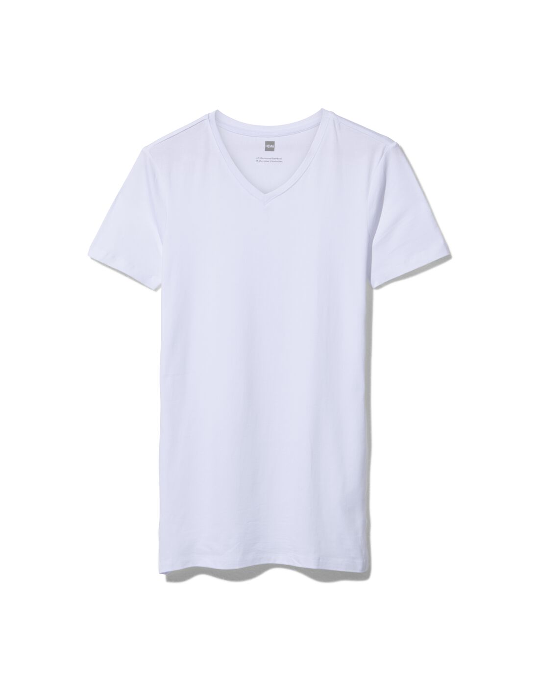HEMA Heren T-shirt Slim Fit V-hals Extra Lang Bamboe Wit (wit)
