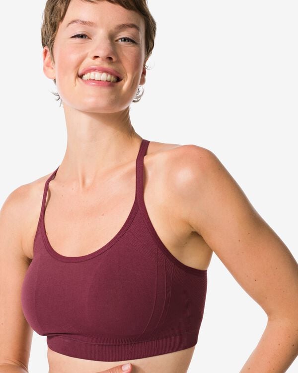 voorgevormde sporttop light support zonder beugel naadloos donkerrood donkerrood - 21700160DARKRED - HEMA
