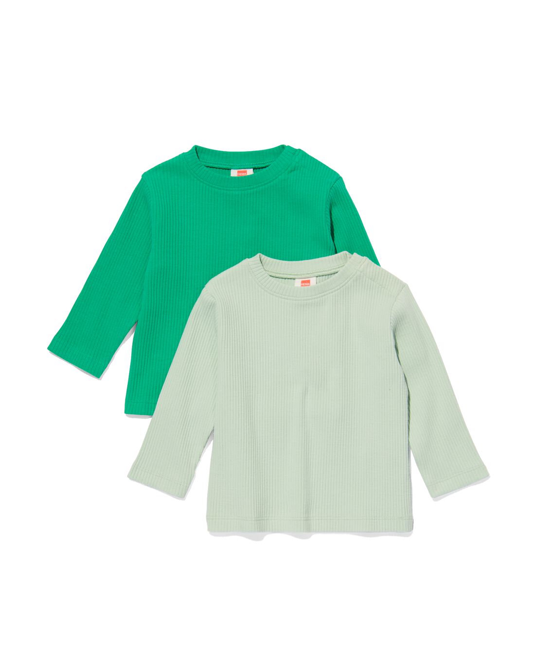 HEMA Baby T-shirts Rib Biologisch Katoen 2 Stuks Groen (groen)
