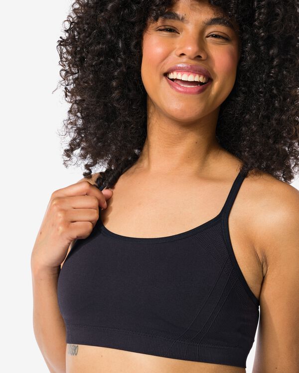 voorgevormde sporttop light support zonder beugel naadloos zwart zwart - 21730110BLACK - HEMA