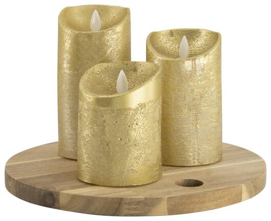 LED wax kaarsen Ø7.5 goud - 3 stuks - 25590085 - HEMA