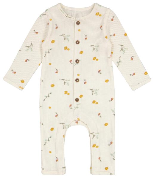 newborn jumpsuit wafel bloemen zand - 1000026339 - HEMA