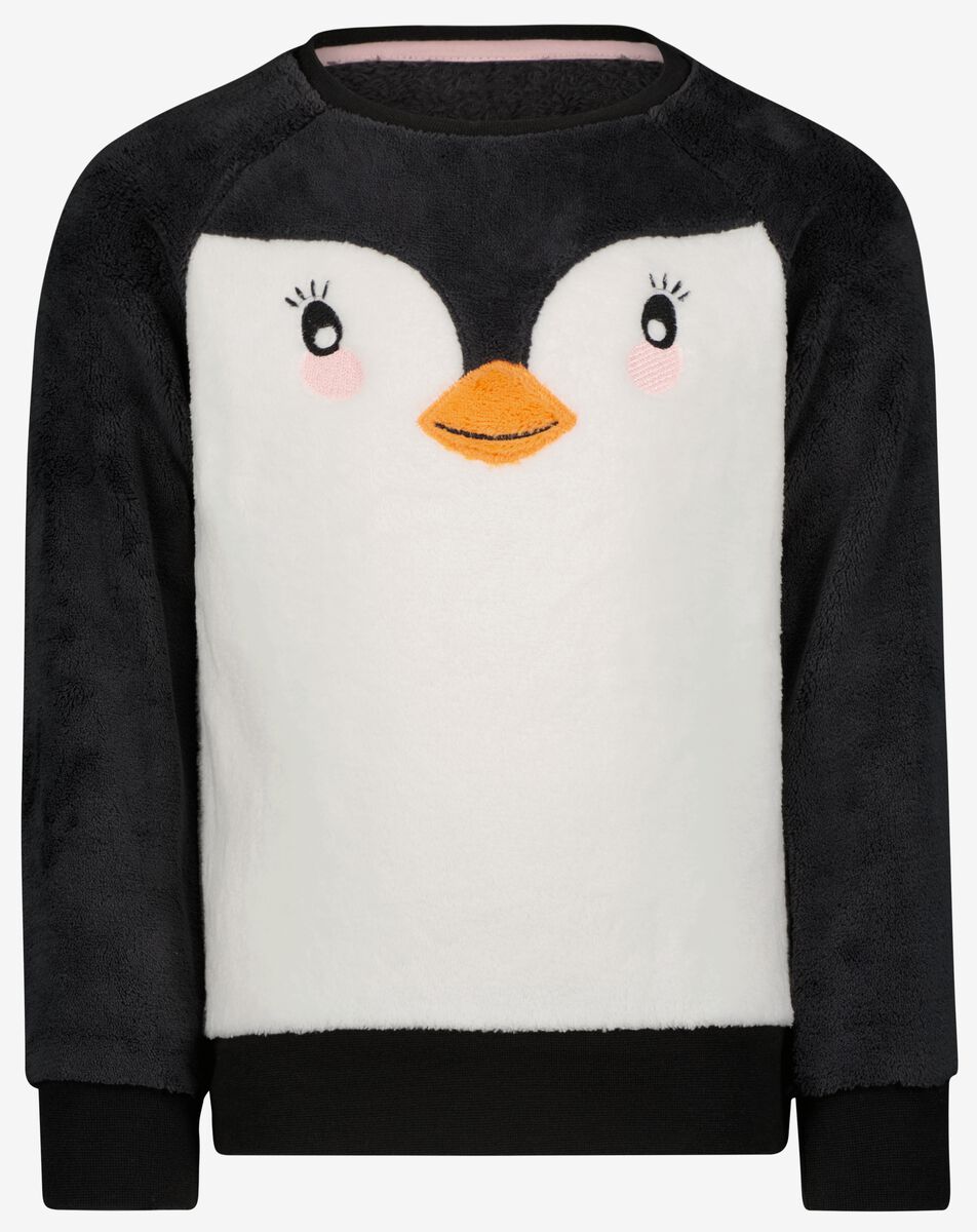 kinder pyjama fleece/katoen pinguïn antraciet - 1000028990 - HEMA