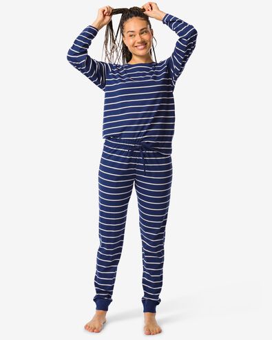 damespyjama gestreept  donkerblauw donkerblauw - 23490240DARKBLUE - HEMA