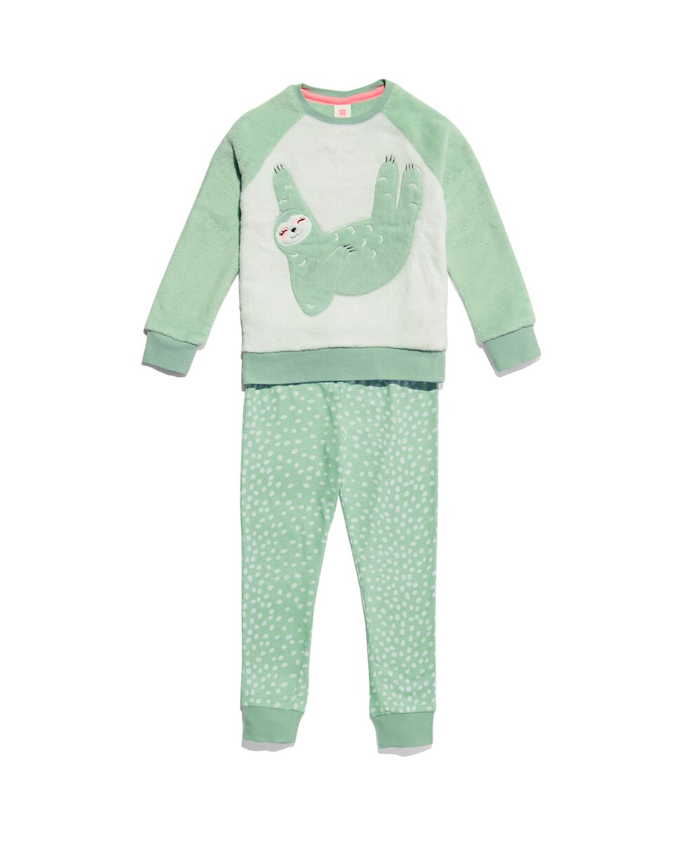 Typisch Verrast Uitdrukkelijk kinder pyjama fleece/katoen luiaard lichtgroen - HEMA