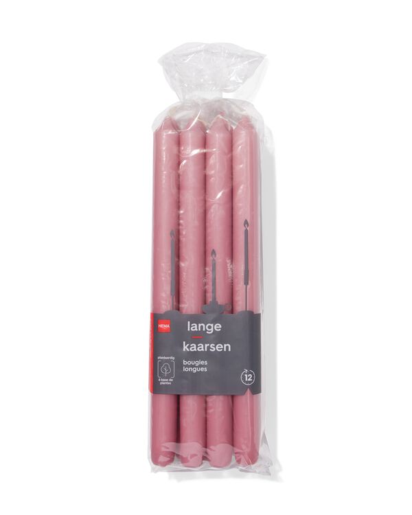lange huishoudkaarsen Ø2.2x29 - 12 stuks oudroze oudroze - 2000000431 - HEMA