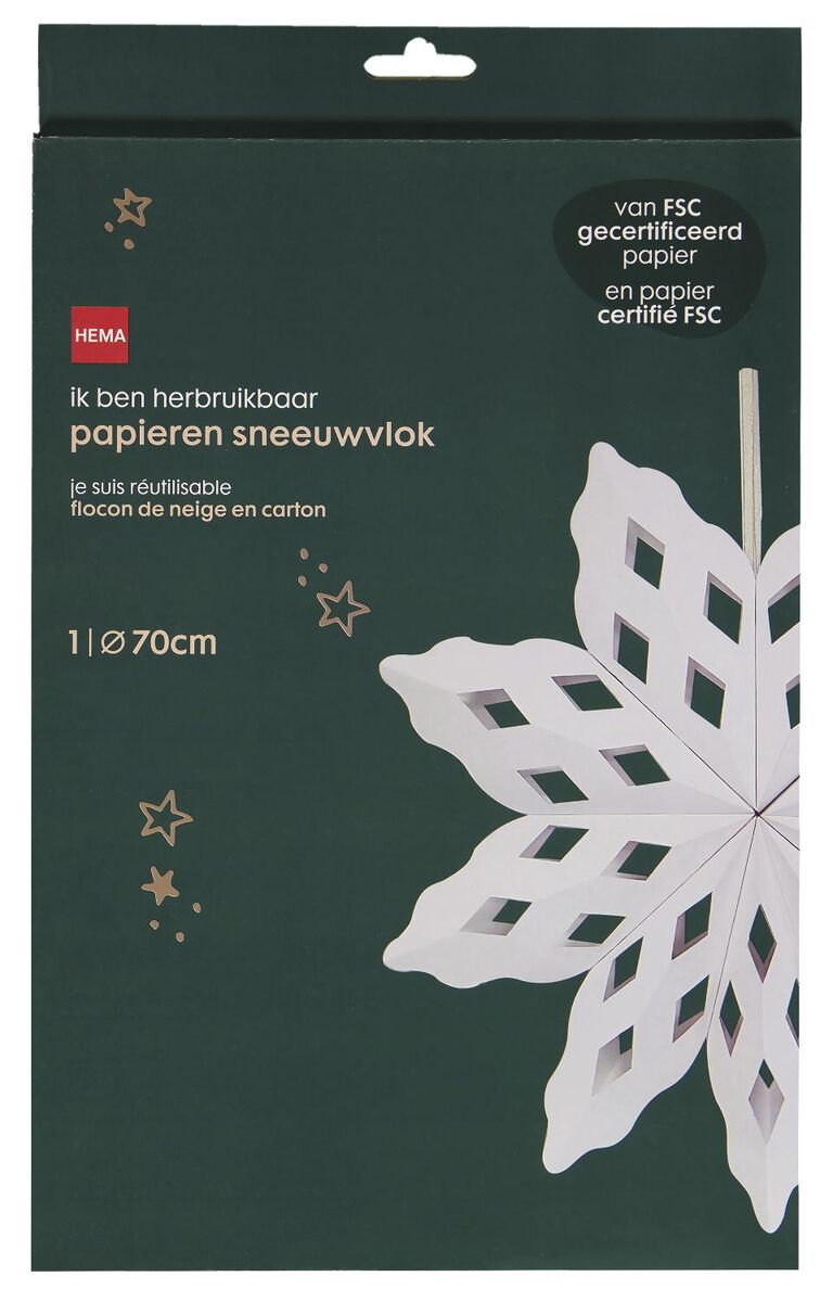 sneeuwvlok karton wit Ø70cm - 25100065 - HEMA