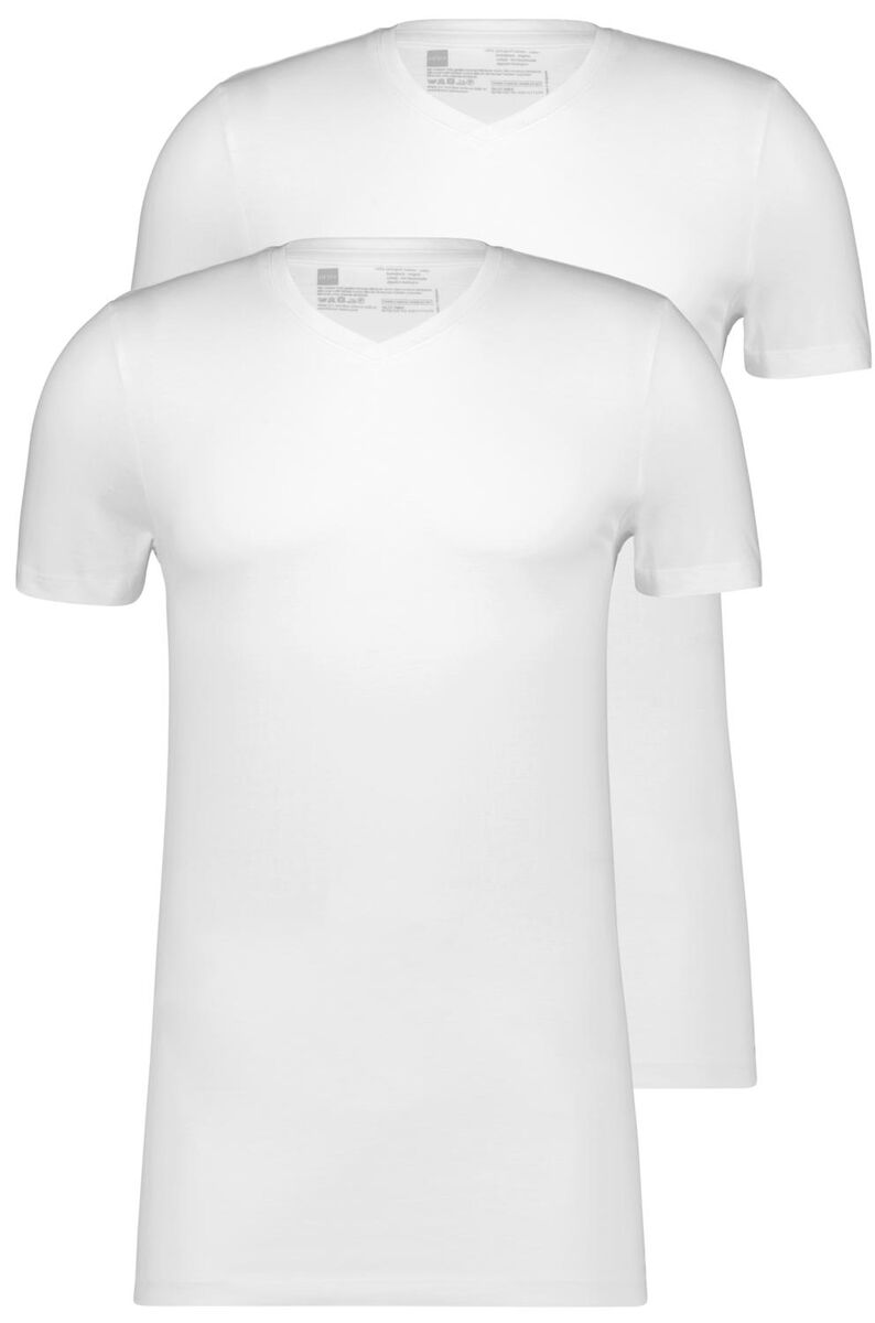 heren t-shirt regular fit v-hals extra lang - 2 stuks wit XXL - 34277087 - HEMA