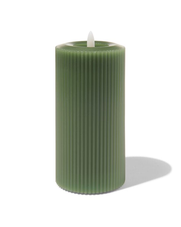 LED ribbel kaars met wax Ø7.5x15 donkergroen - 13550064 - HEMA