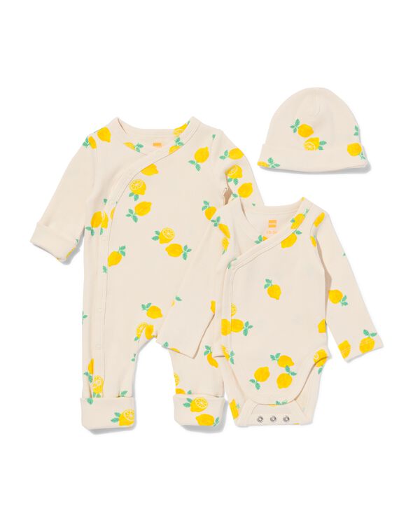 newborn set 3-delig citroen ecru ecru - 33416920ECRU - HEMA