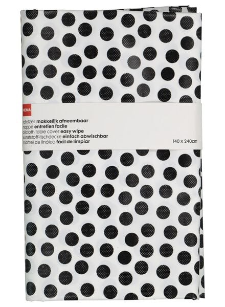 tafelzeil 140x240 polyester - stippen wit/zwart - 5300068 - HEMA
