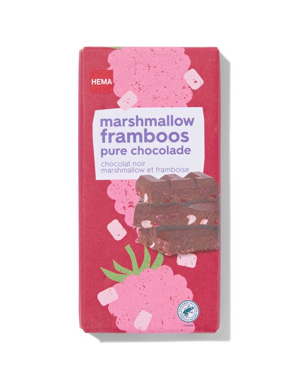 chocoladereep puur marshmallow framboos 180gram - 10350037 - HEMA