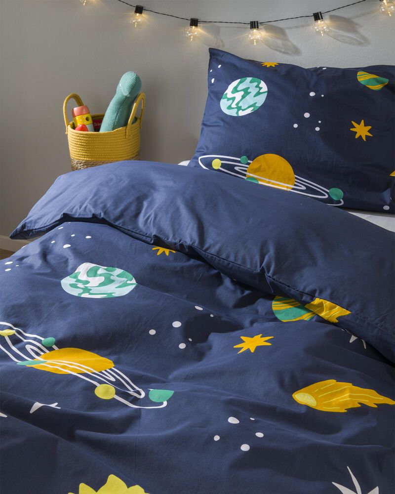 donkerblauw planeten kinderdekbedset - 200137 - HEMA