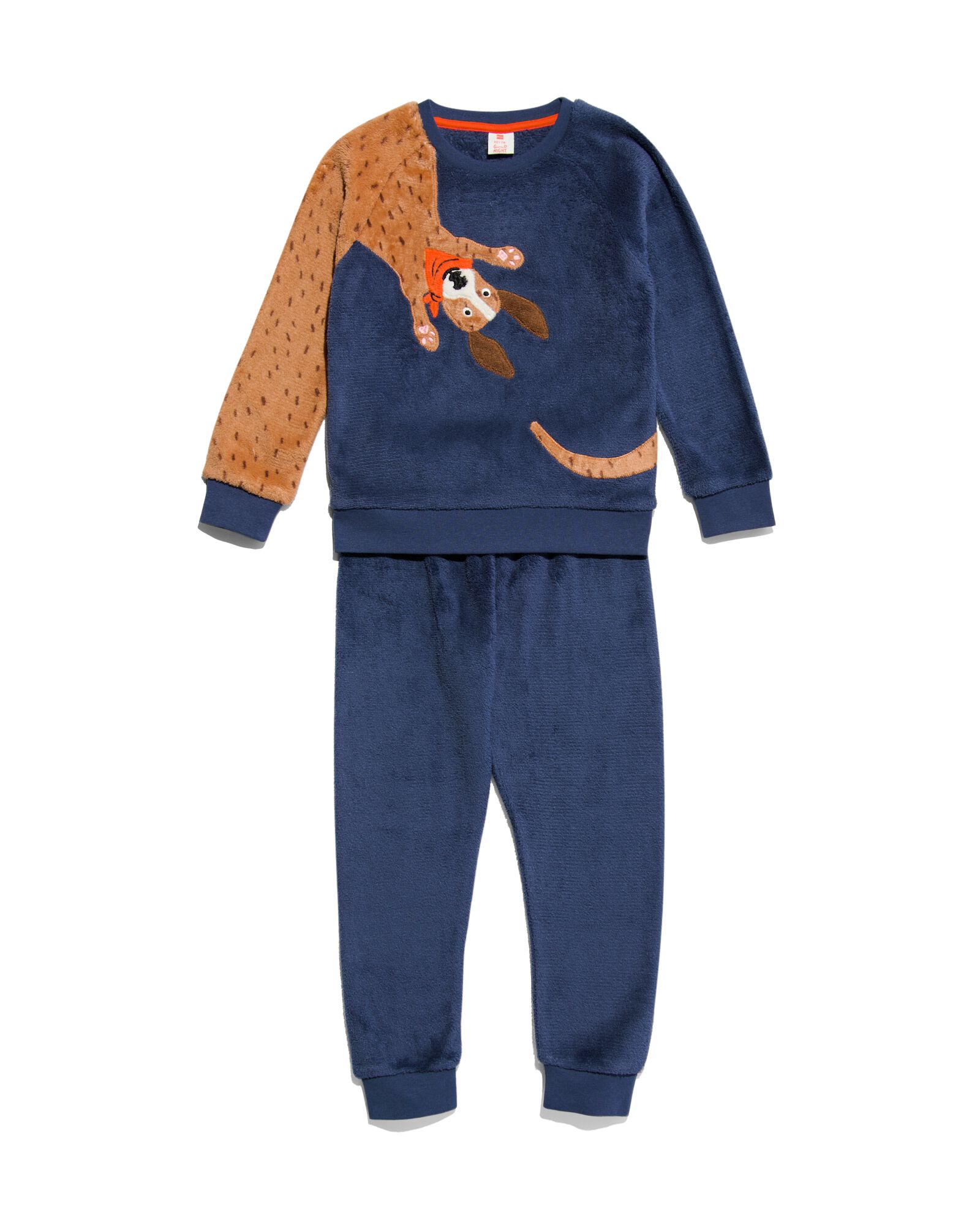 kinder pyjama fleece hond donkerblauw 158/164 - 23030487 - HEMA