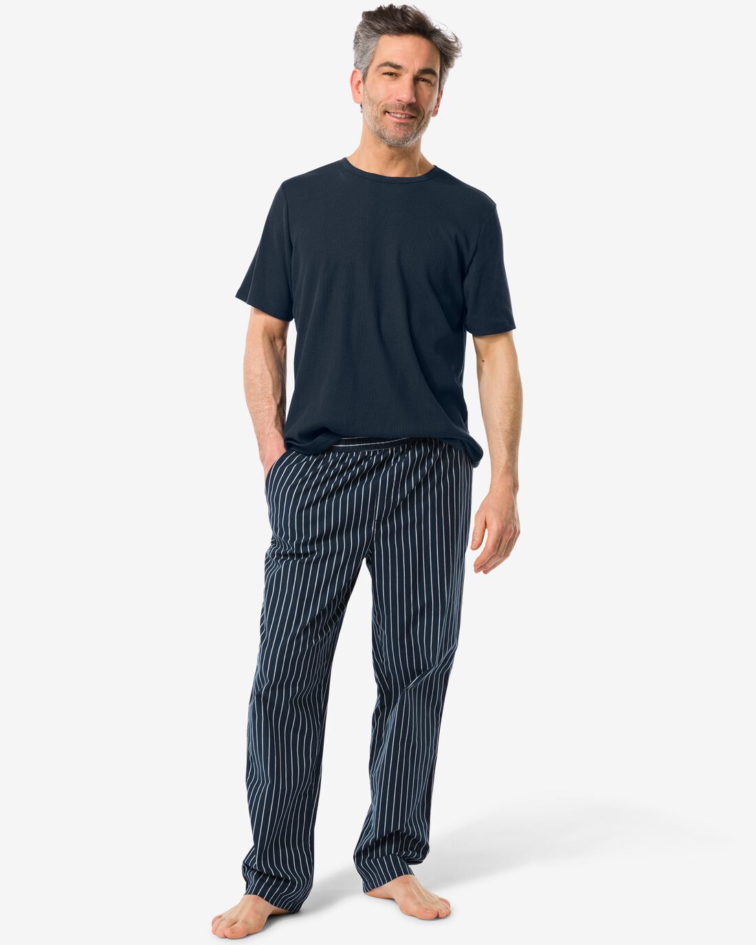 HEMA Heren Pyjamabroek Met Strepen Poplin Katoen Donkerblauw (donkerblauw)