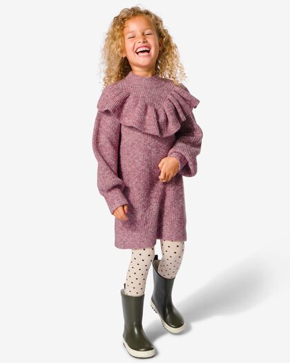 kinder jurk gebreid met ruffle oudroze oudroze - 30825406OLDPINK - HEMA