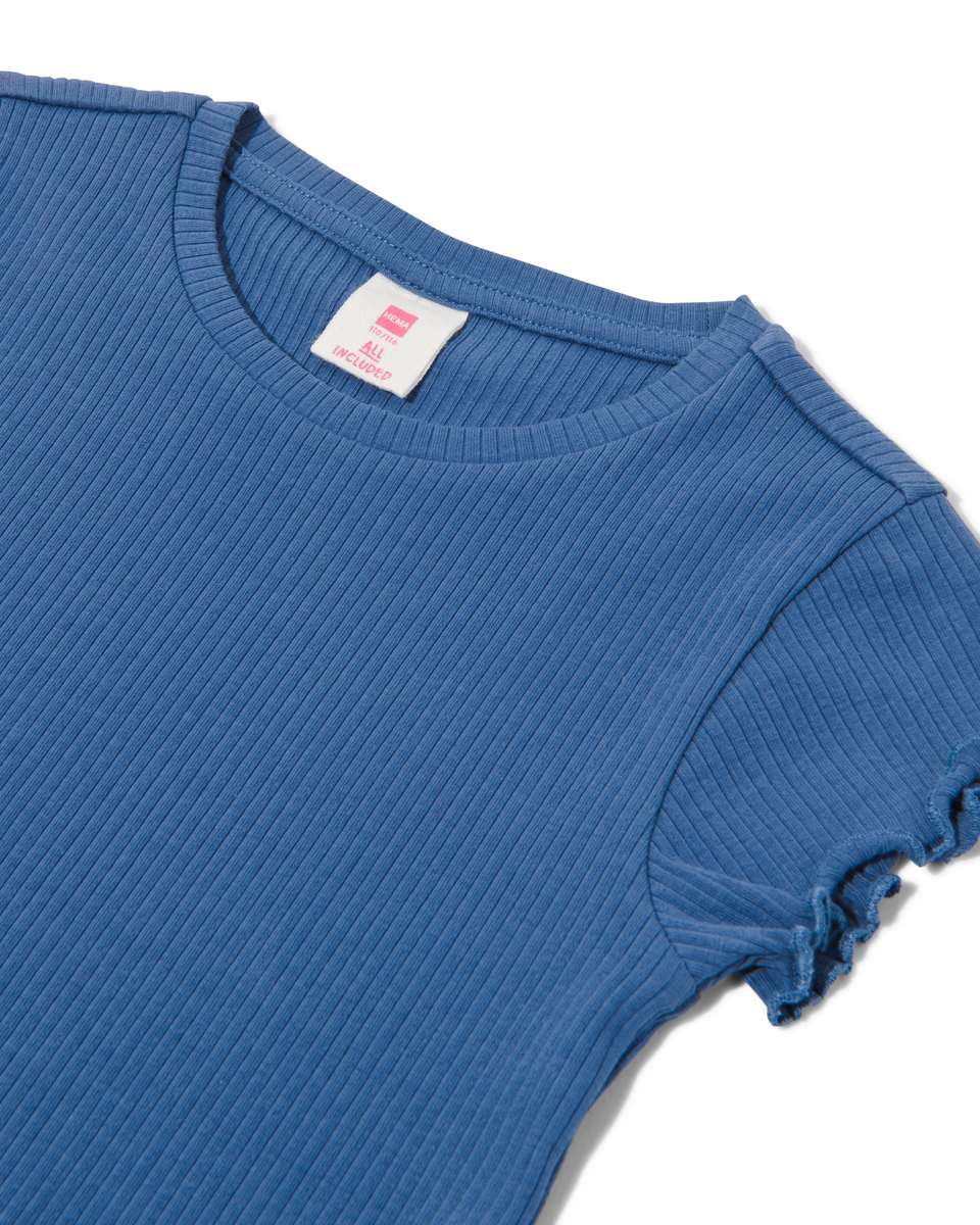 kinder t-shirt met ribbels blauw blauw - 1000030751 - HEMA