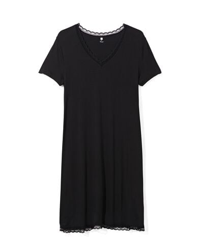 damesnachthemd viscose met kant zwart XL - 23493764 - HEMA