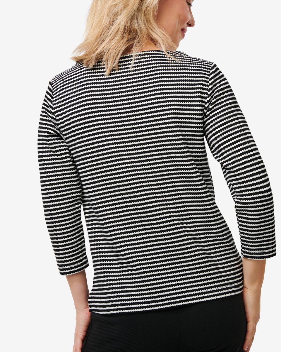 dames t-shirt Kacey structuur zwart/wit S - 36201861 - HEMA