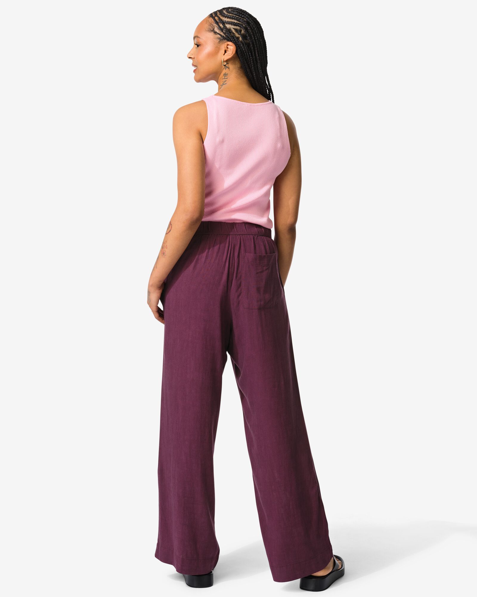 damesbroek Selma met linnen donkerrood - 36200460DARKRED - HEMA