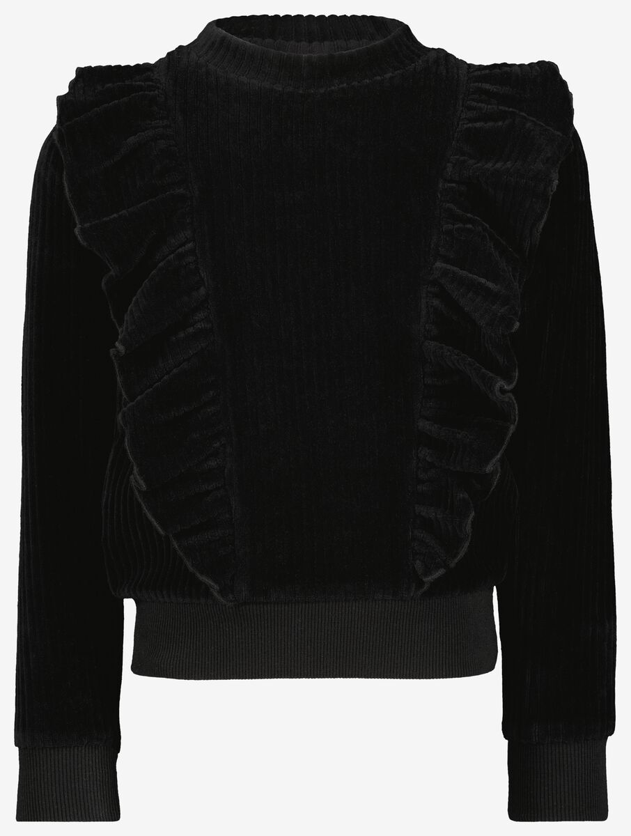 kinder sweater corduroy met ruffles zwart - 1000028808 - HEMA