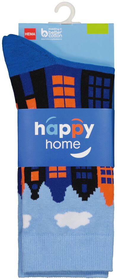 sokken met katoen happy home blauw 35/38 - 4103481 - HEMA