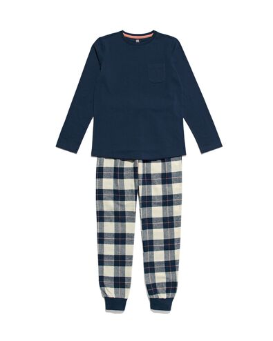 kinder pyjama flanel/jersey met ruiten donkerblauw donkerblauw - 23050480DARKBLUE - HEMA