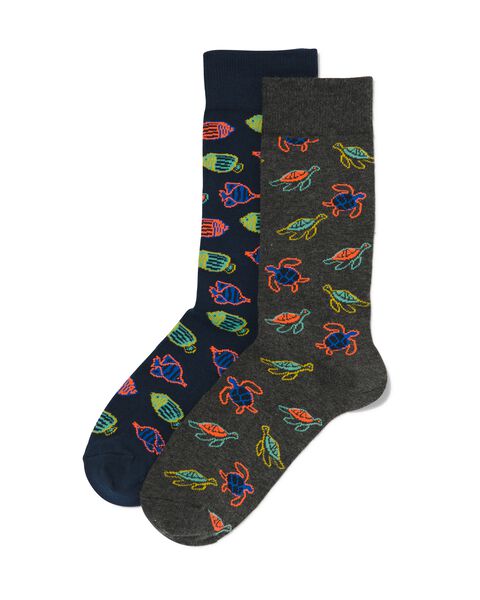 heren sokken met katoen dieren - 2 paar grijsmelange grijsmelange - 1000030643 - HEMA