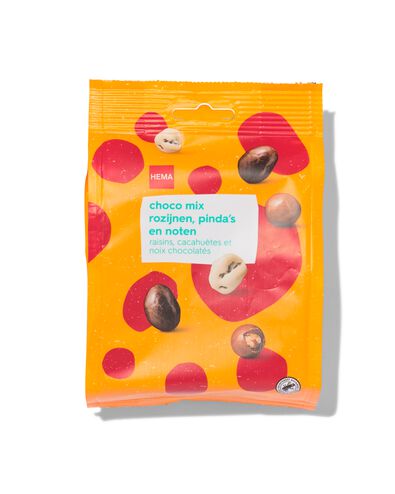 choco mix rozijnen, pinda's en noten 150gram - 10380050 - HEMA