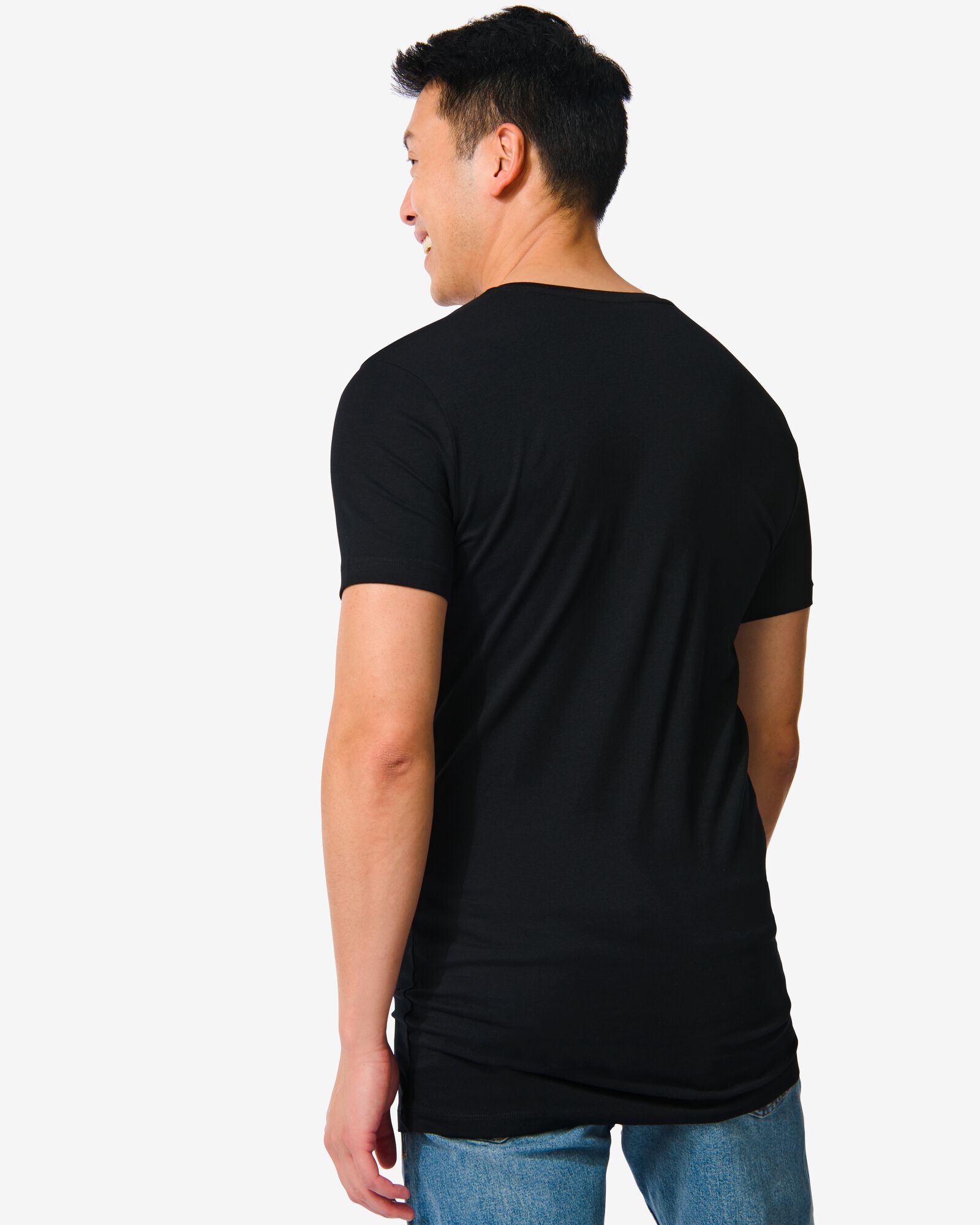 heren t-shirt slim fit v-hals extra lang zwart XL - 34276876 - HEMA
