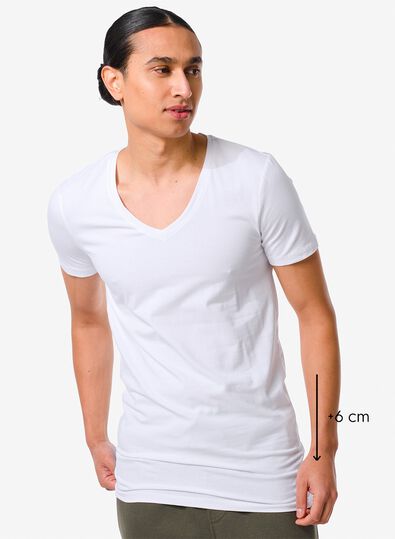 heren t-shirt slim fit diepe v-hals extra lang wit XL - 34292738 - HEMA