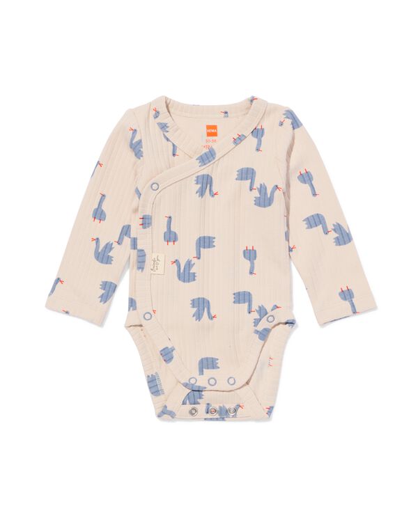newborn meegroei overslagromper rib eenden ecru ecru - 33429520ECRU - HEMA