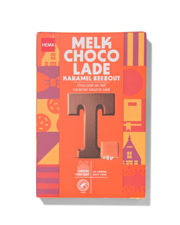 chocoladeletter melk karamel zeezout T 135gram karamel zeezout T - 24415020 - HEMA