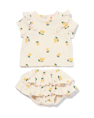 newborn kledingset shirt en broekrok badstof citroen ecru - 1000030941 - HEMA