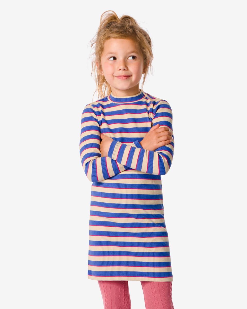 kinder jurk met ribbels blauw blauw - 1000032053 - HEMA