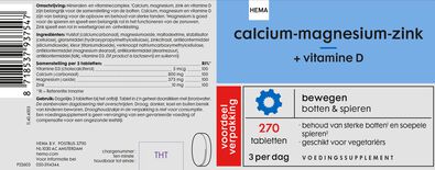 calcium-magnesium-zink + vitamine D - 270 stuks - 11404003 - HEMA