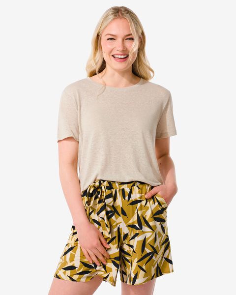 dames t-shirt Annie linnen/katoen beige - 1000031352 - HEMA