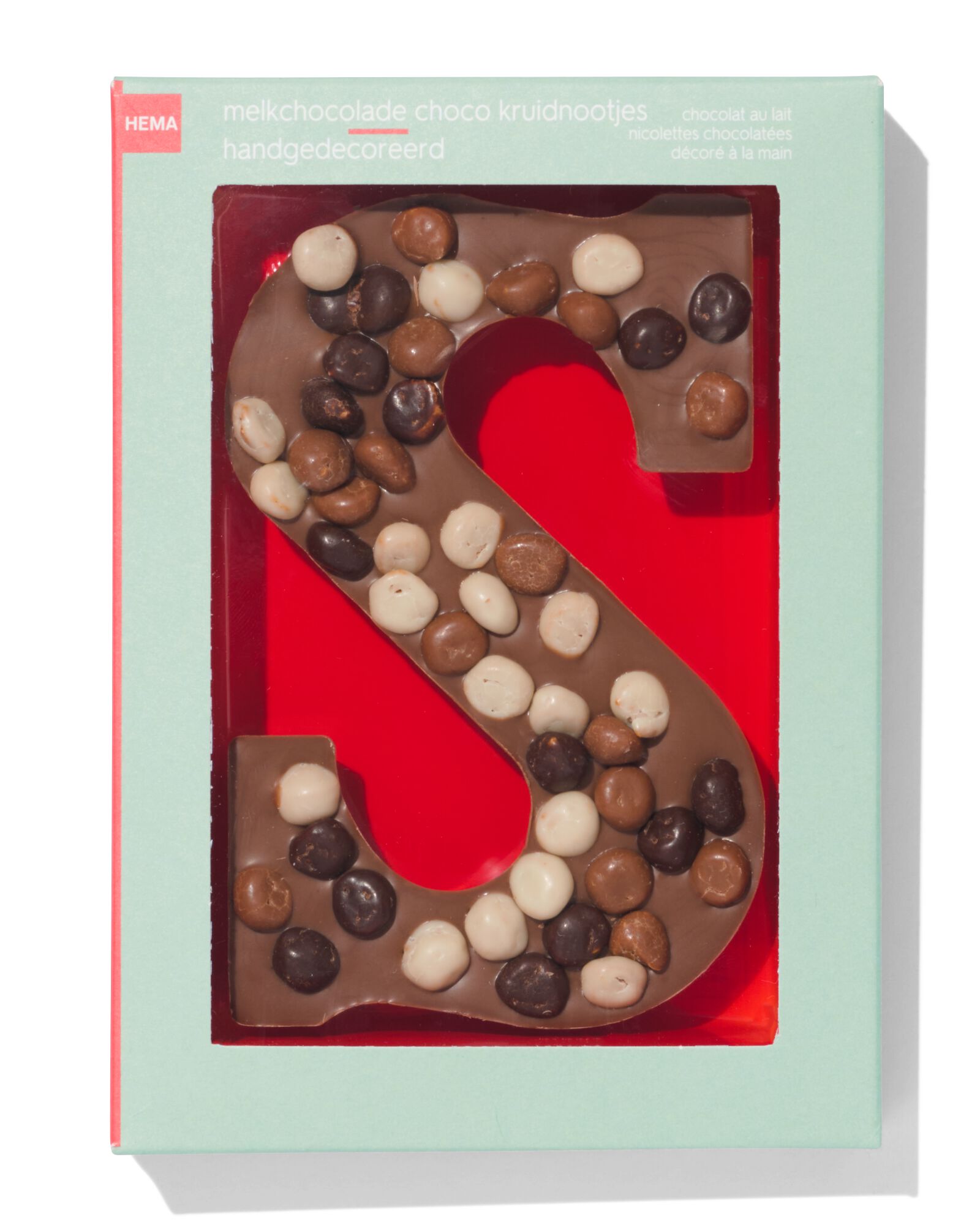 handgedecoreerde chocoladeletter melk S choco kruidnootjes 135gram - 24428319 - HEMA